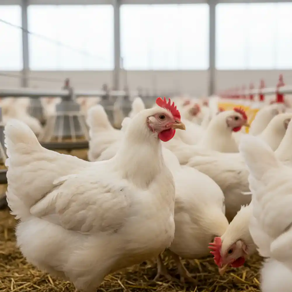 Close-up of healthy broiler chickens