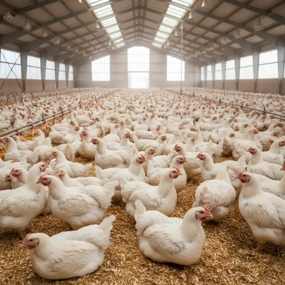Uniform broiler flock ready for harvest