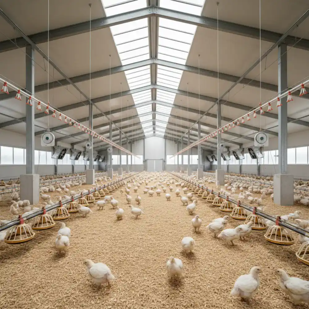 Modern automated broiler house interior